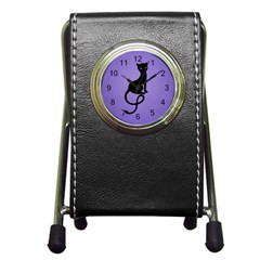 Purple Gracious Evil Black Cat Stationery Holder Clock