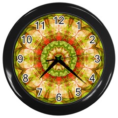 Red Green Apples Mandala Wall Clock (black) by Zandiepants