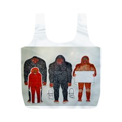 1 Neanderthal & 3 Big Foot,on White, Reusable Bag (m) by creationtruth