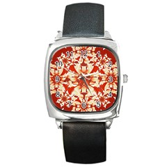 Digital Decorative Ornament Artwork Square Leather Watch by dflcprints