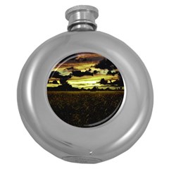 Dark Meadow Landscape  Hip Flask (round) by dflcprints