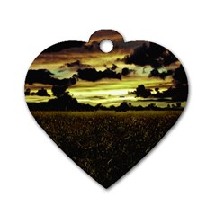 Dark Meadow Landscape  Dog Tag Heart (two Sided) by dflcprints