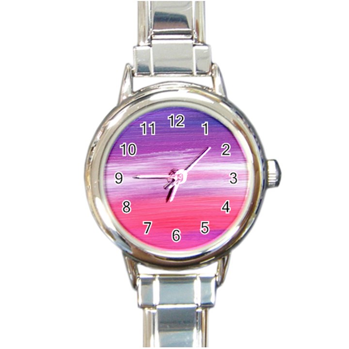 Abstract In Pink & Purple Round Italian Charm Watch