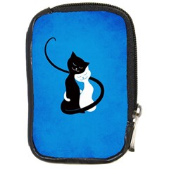 Blue White And Black Cats In Love Compact Camera Leather Case by CreaturesStore