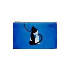 Blue White And Black Cats In Love Cosmetic Bag (small) by CreaturesStore