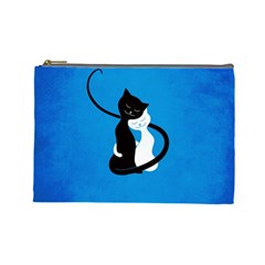 Blue White And Black Cats In Love Cosmetic Bag (large) by CreaturesStore