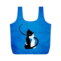 Blue White And Black Cats In Love Reusable Bag (m) by CreaturesStore