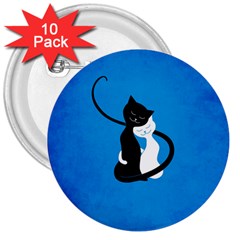 Blue White And Black Cats In Love 3  Button (10 Pack) by CreaturesStore