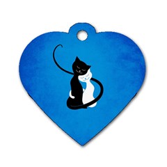 Blue White And Black Cats In Love Dog Tag Heart (one Sided)  by CreaturesStore