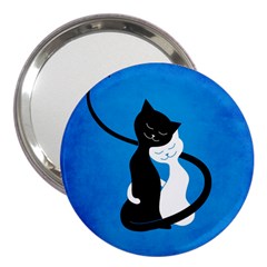 Blue White And Black Cats In Love 3  Handbag Mirror by CreaturesStore