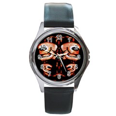 Skull Motif Ornament Round Leather Watch (silver Rim) by dflcprints