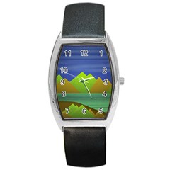 Landscape  Illustration Tonneau Leather Watch by dflcprints