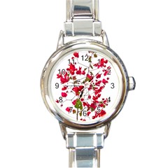 Red Petals Round Italian Charm Watch by dflcprints