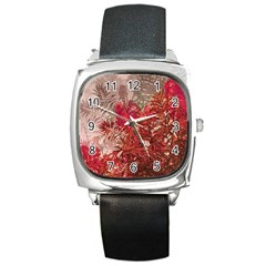 Decorative Flowers Collage Square Leather Watch by dflcprints