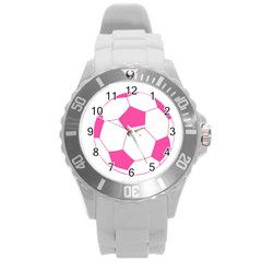 Soccer Ball Pink Plastic Sport Watch (large) by Designsbyalex