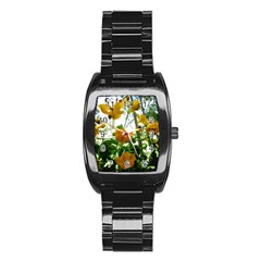 Yellow Flowers Stainless Steel Barrel Watch by SaraThePixelPixie