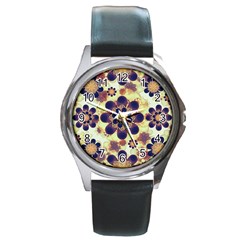 Luxury Decorative Symbols  Round Leather Watch (silver Rim)