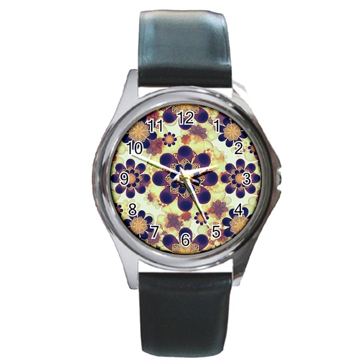 Luxury Decorative Symbols  Round Leather Watch (Silver Rim)