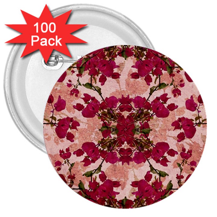 Retro Vintage Floral Motif 3  Button (100 pack)