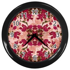 Retro Vintage Floral Motif Wall Clock (black) by dflcprints