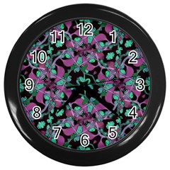 Floral Arabesque Pattern Wall Clock (black) by dflcprints