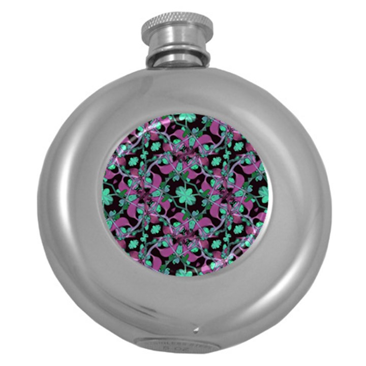 Floral Arabesque Pattern Hip Flask (Round)