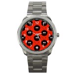 Red Cute Dazzled Bug Pattern Sport Metal Watch Front