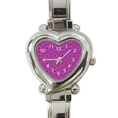 Purple Moroccan Pattern Heart Italian Charm Watch  by SaraThePixelPixie