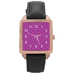 Purple Moroccan Pattern Rose Gold Leather Watch  by SaraThePixelPixie