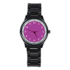 Purple Moroccan Pattern Sport Metal Watch (black) by SaraThePixelPixie