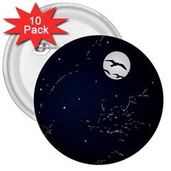Night Birds And Full Moon 3  Button (10 Pack)