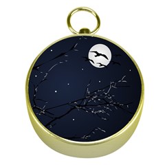 Night Birds And Full Moon Gold Compass