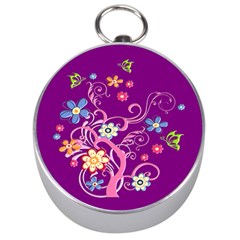 Flowery Flower Silver Compass