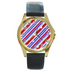 American Motif Round Leather Watch (gold Rim)  by dflcprints