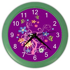 Flowery Flower Wall Clock (color) by SaraThePixelPixie