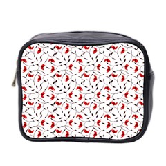 Delicate Red Flower Pattern Mini Travel Toiletry Bag (two Sides)