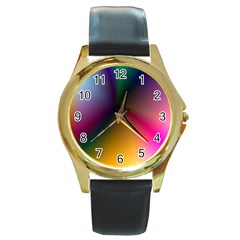 Prism Rainbow Round Leather Watch (gold Rim)  by StuffOrSomething