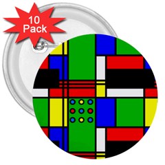 Mondrian 3  Button (10 Pack)