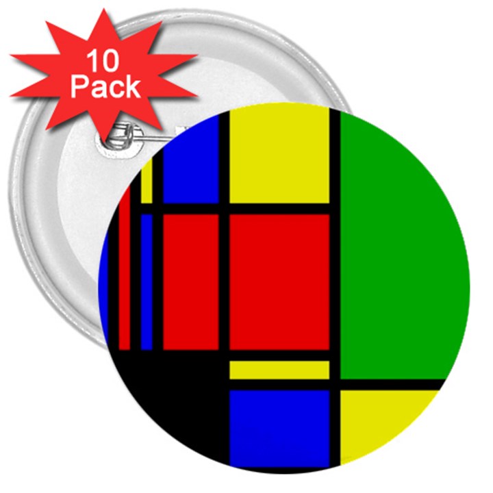 Mondrian 3  Button (10 pack)