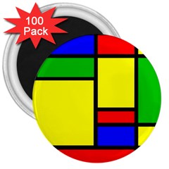 Mondrian 3  Button Magnet (100 pack)