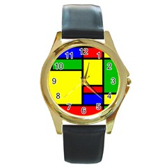 Mondrian Round Leather Watch (gold Rim)  by Siebenhuehner