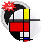 Mondrian 3  Button Magnet (100 pack) Front