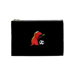 Black Cartoon Dinosaur Soccer Cosmetic Bag (medium)