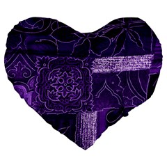 Pretty Purple Patchwork 19  Premium Heart Shape Cushion by FunWithFibro