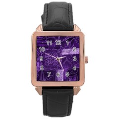 Pretty Purple Patchwork Rose Gold Leather Watch  by FunWithFibro