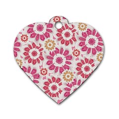 Feminine Flowers Pattern Dog Tag Heart (two Sided) by dflcprints