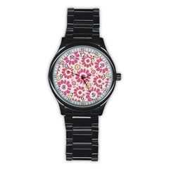 Feminine Flowers Pattern Sport Metal Watch (black) by dflcprints