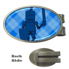 Blue Knight On Plaid Money Clip (oval) by StuffOrSomething