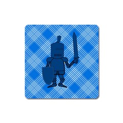 Blue Knight On Plaid Magnet (square) by StuffOrSomething