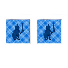 Blue Knight On Plaid Cufflinks (square) by StuffOrSomething